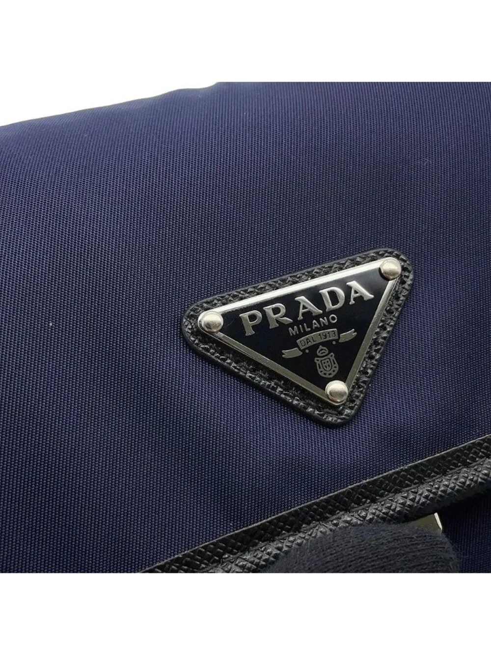 Prada Shoulder Bag Triangle Logo Canvas Leather